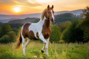 Splendeur naturelle : le charme unique du cheval bicolore marron et blanc